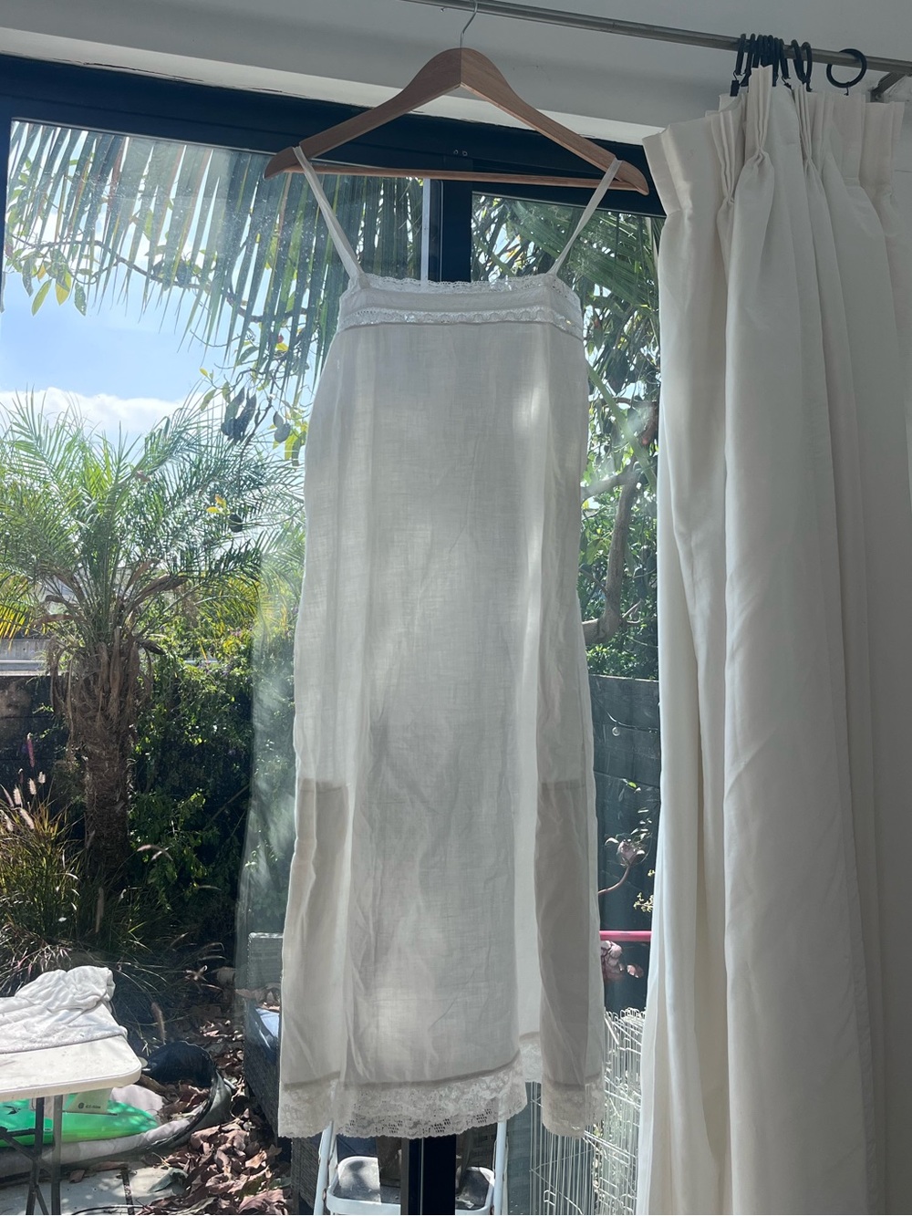 Antique White Cotton Lace Slip Dress, Edwardian 1920s-1930s Bobbin Lace, S/M